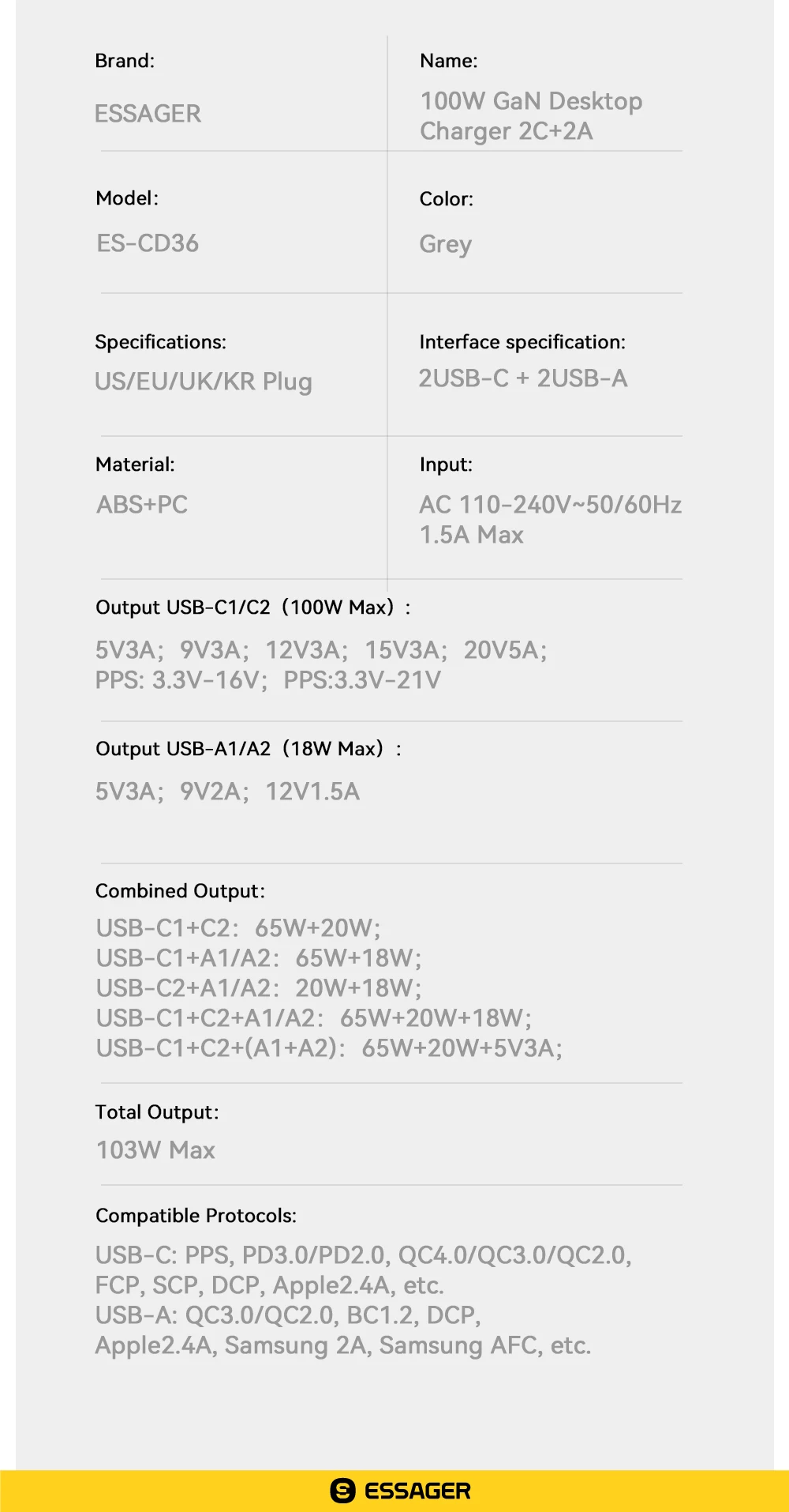 Essager Chargeur GaN de Bureau 100W | Charge Rapide USB-C PD 100W Maroc 8 S2cf95744f8134b5fb34c249f9ceecd36a Essager Chargeur GaN de Bureau 100W | Charge Rapide USB-C PD 100W Maroc
