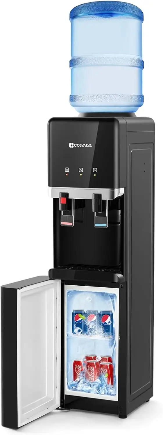 

Water Cooler Dispenser, 5 Gallon Top Loading Hot/Cold Water Cooler, Compression Refrigeration w/Freezer Cabinet,for Home Office