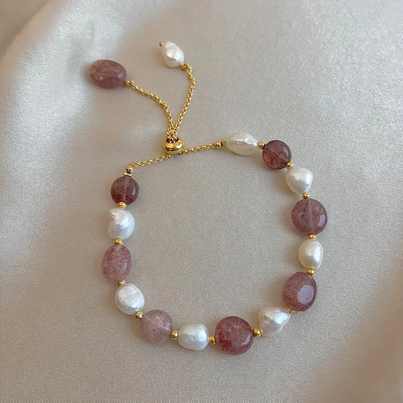 Besten Verkaufen Natürliche Barock Süßwasser Perle & Erdbeere Quarz 14K Gold Gefüllt Weiblichen Charme Armband Schmuck Für Frauen Geschenke – Detail 6