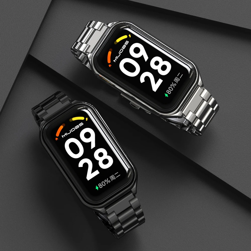 Correa para Mi Band 9 Active Brazalete para Xiaomi Smart Band 9 Active Correa de Metal de Acero Inoxidable para MiBand 8 Active
