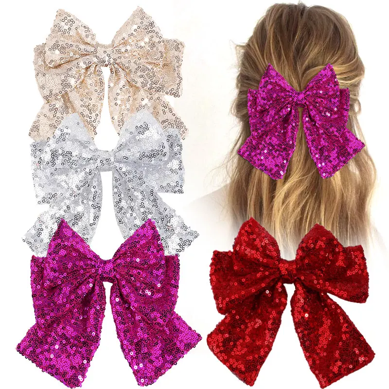 ncmama Big Bows Sequins Hair Clip For Women Fashion Girls Handmade Bowknot Hairpins Ladies Barrette Headwear Hair Accessories