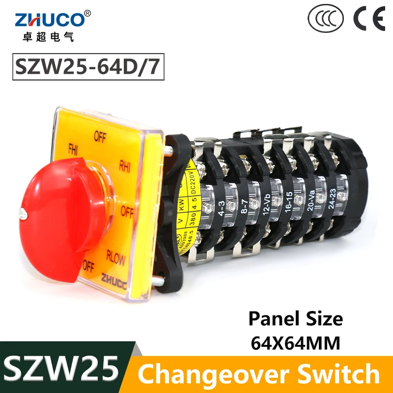 ZHUCO SZW25-64D/7 25A 28Screw Fast Slow Speed Forward Reverse Multi-Position For Milling Machine Universal Cam Changeover Switch