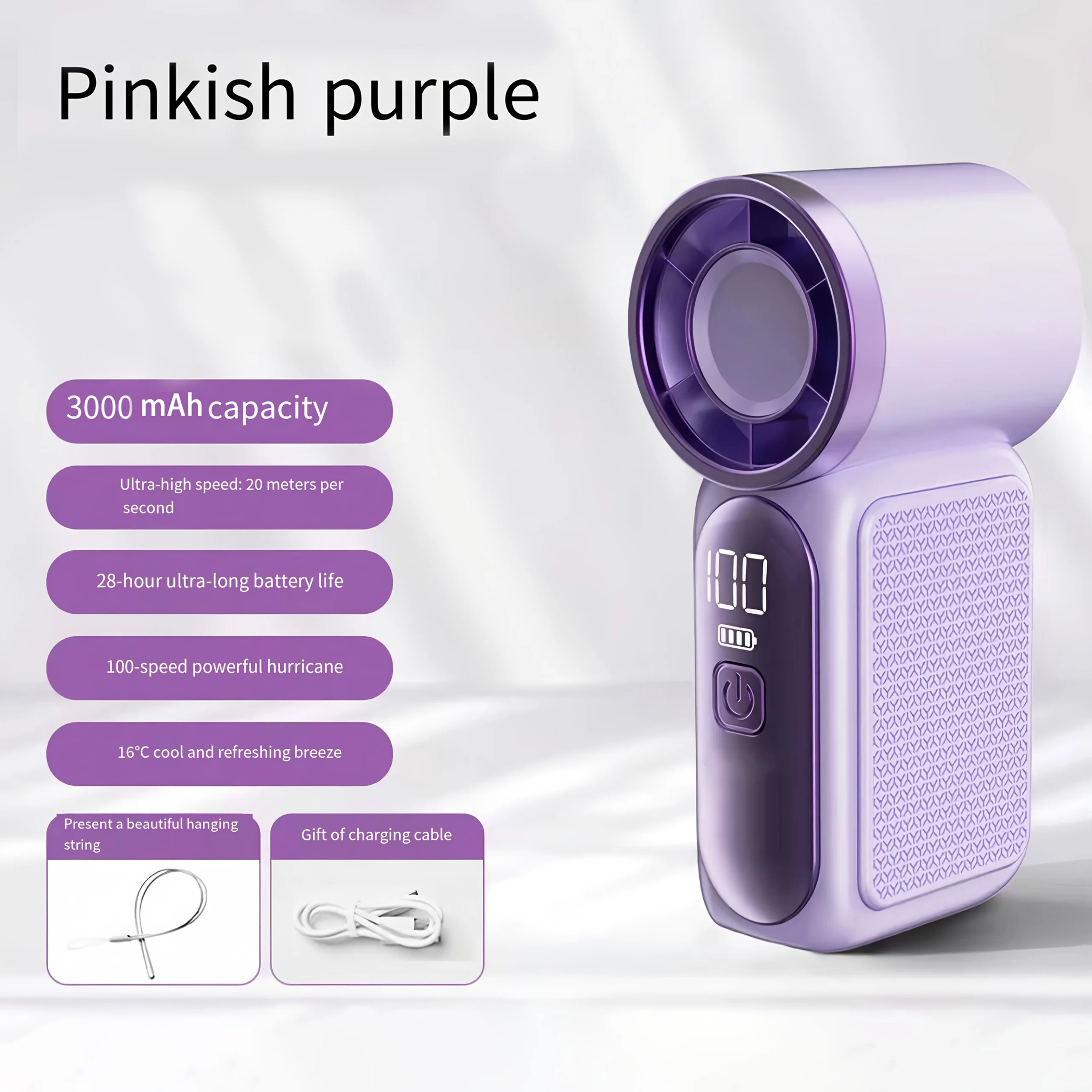 2026 New High-speed Mini Handheld Small Fan, 100 Speed Small Air Cannon USB Charging Endurance Turbo Portable Outdoor Fan image 3