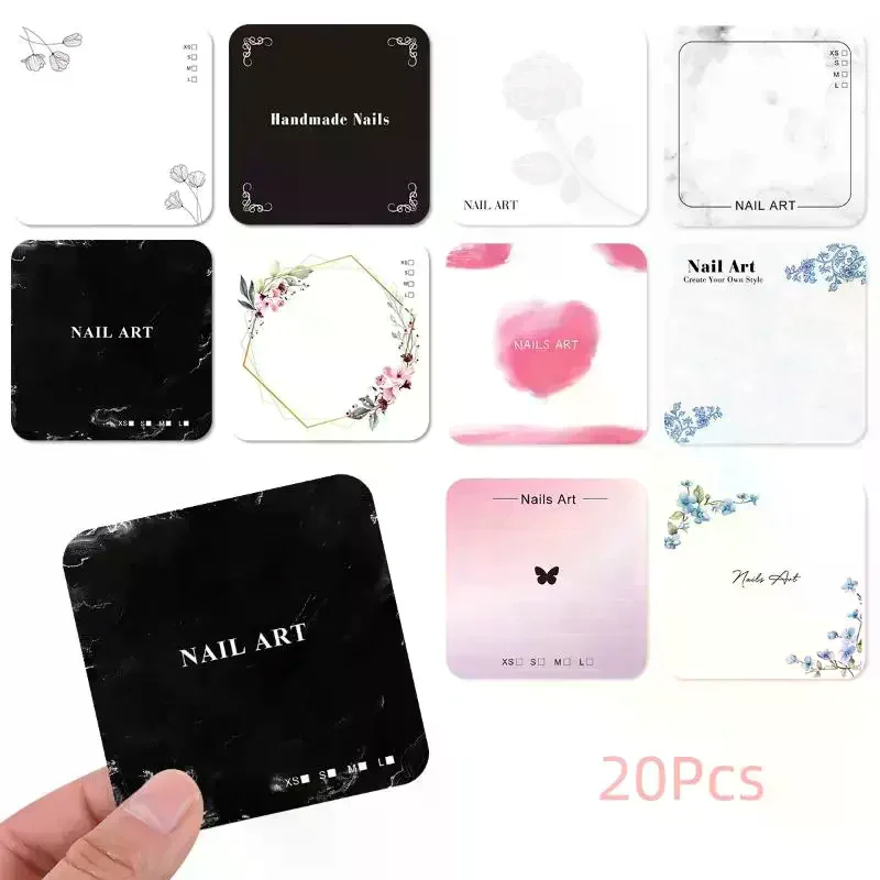 20 Sheets Press On Nail Bottom Flower Pattern Cardboard Photo Prop Handmade False Nail Art Tips Display Show Card Manicure Tools