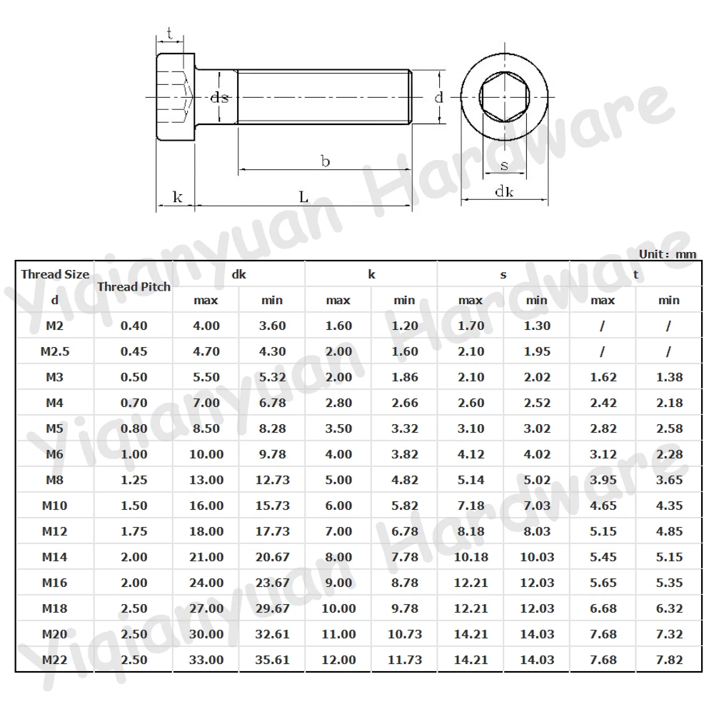 Śruba z łbem stożkowym Yiqianyuan M3xP0.5, klasa 8.8, stal stopowa, z gniazdem sześciokątnym, czarna, śruba imbusowa, niski profil, DIN7984