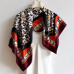 Women 90X90cm Beach Scarves Popular Design Square Headscarf Fashion Four Seasons Shawl Leopard Print Sunscreen Silk Hijab Wraps