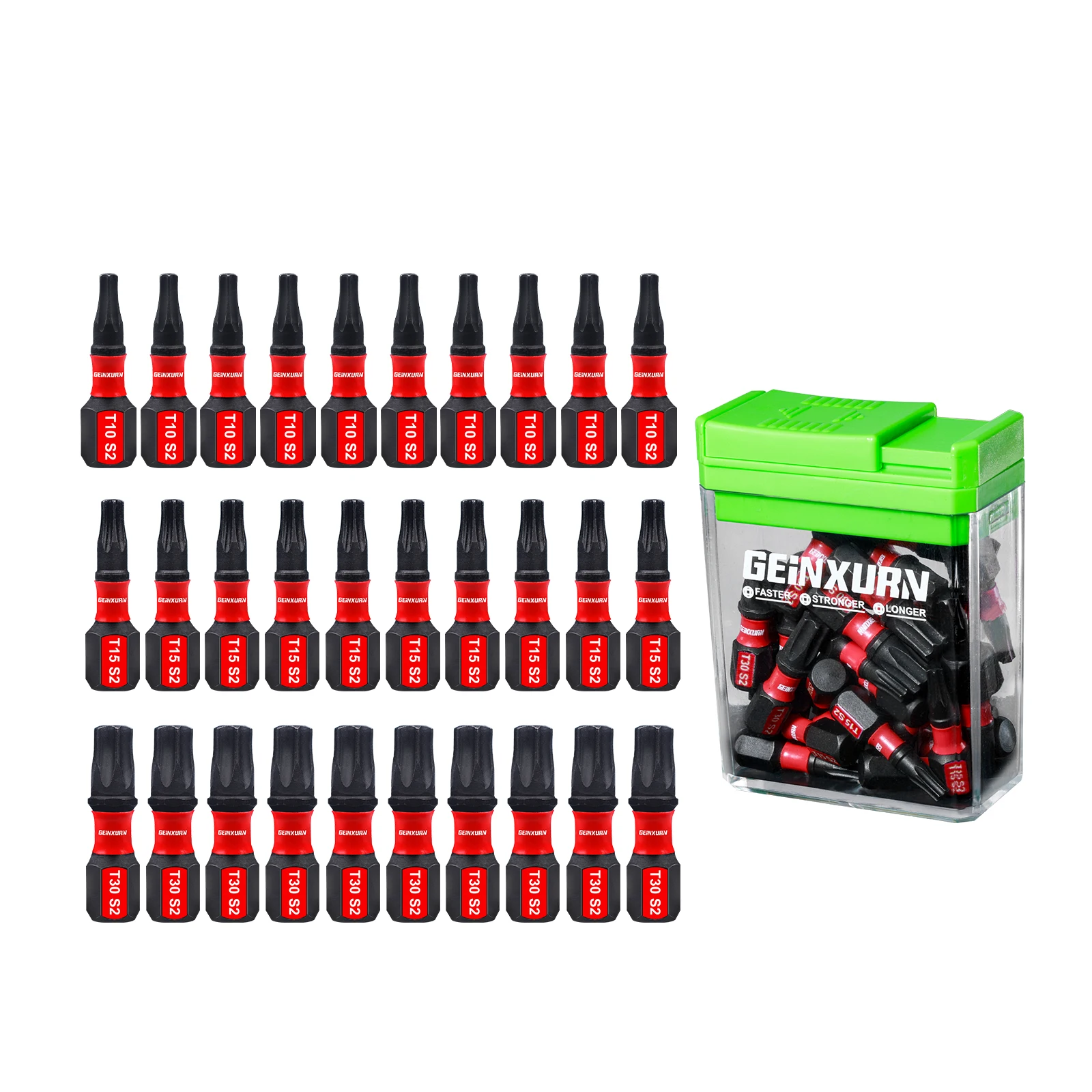 Geinxurn 30 Pcs Impact Torx Magnetic S2 Steel Multi Driver Bits with Storage Colorful Box(Green,Yellow,Pink)