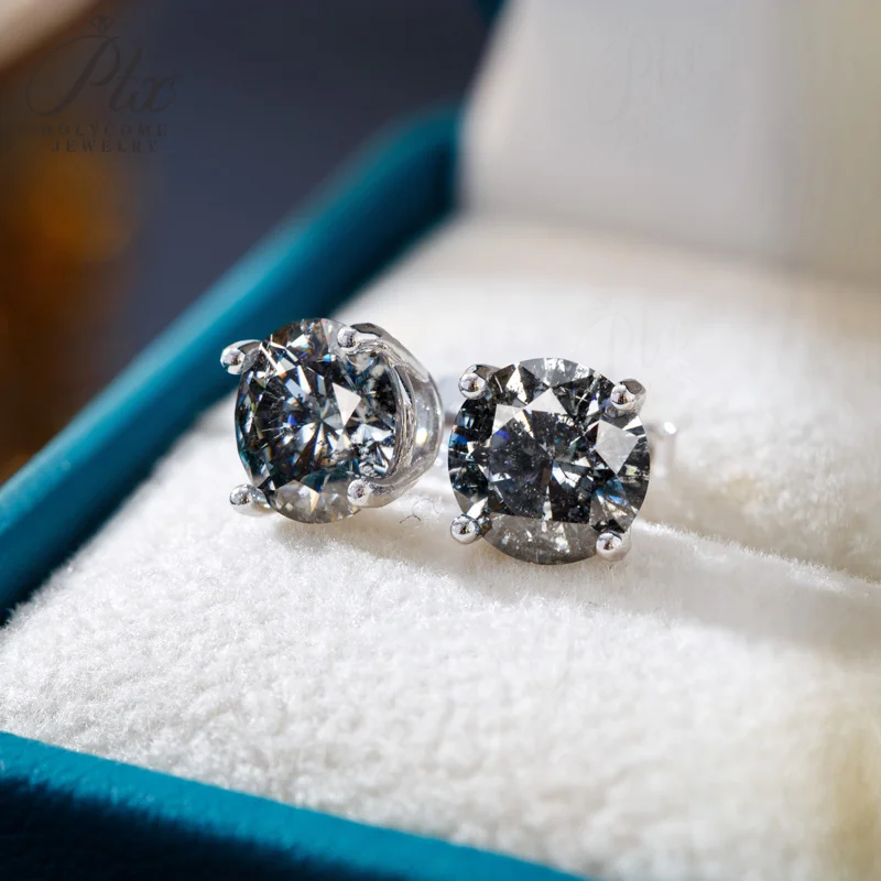 Moissanite Earrings Salt Pepper VVS1 925 Sterling Silver Ear Studs Unique Charm Fishion Daily Wear Jewelry for Women Banquet