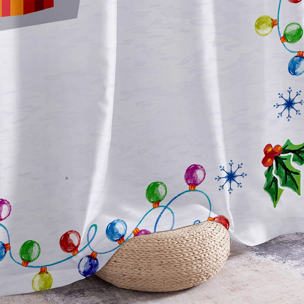 Curtains With Cartoon Christmas Tree Print, 100% Polyester, Festive Decorative Curtains For Children's Rooms, New Year's Gift.