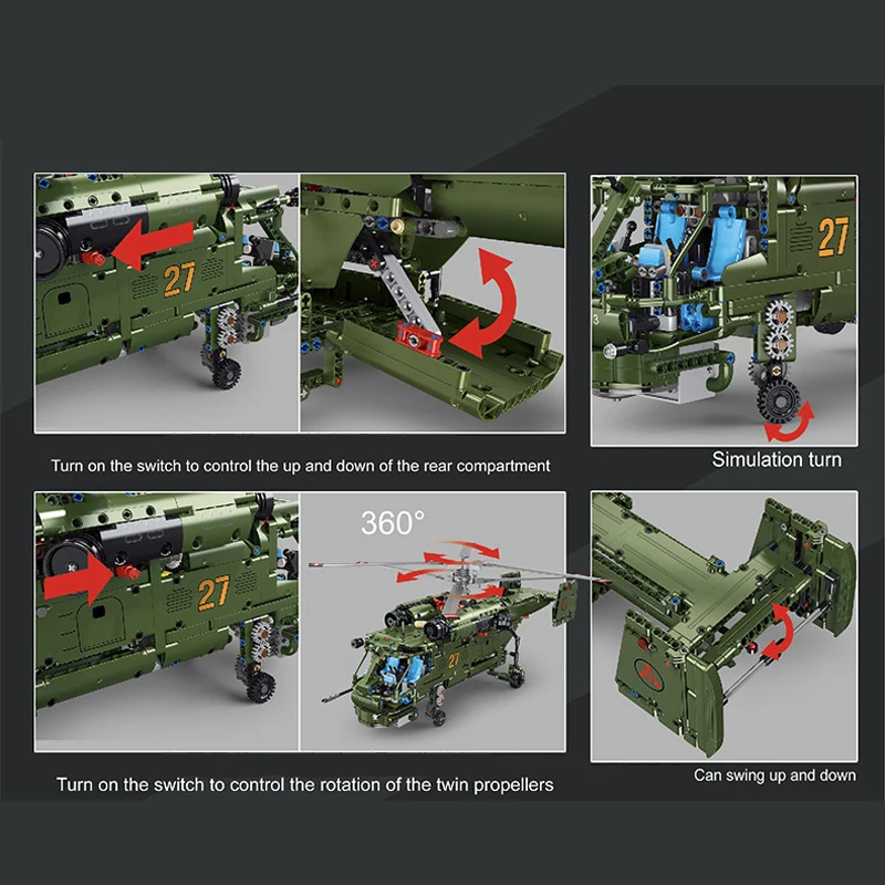 1800PCS Card 27 Military RC Helicopter Helix Building Blocks Model MOC Airplane Brick Toys for Children Christmas Gift Set