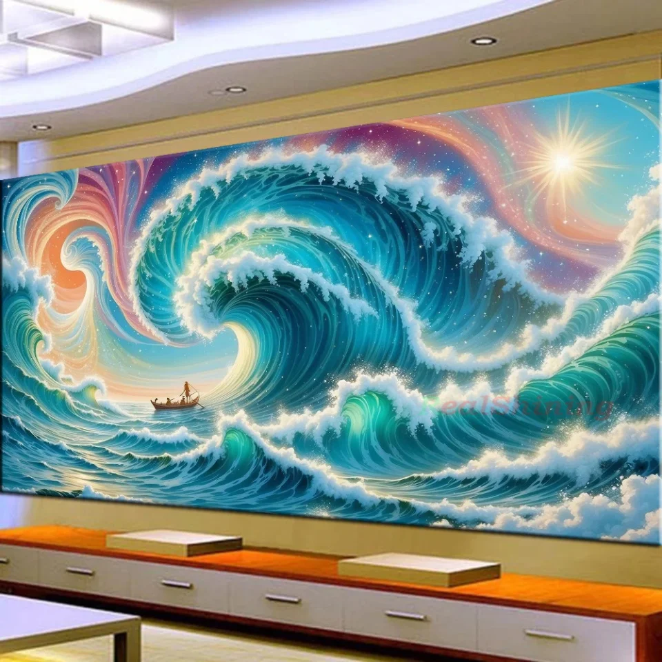 5D Diamond Painting Large Size Blue Huge Waves Grand Landscape Diy Full Mosaic Diamond Embroidery Picture New Collection