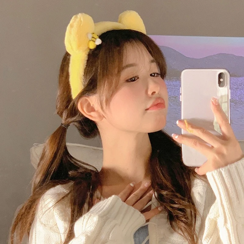 Niedliches Bienen-Bärenohren-Plüsch-Haarband für Frauen und Mädchen, Gesichtswasch-Haarband, Liebliche Tier-Stirnbänder, Cosplay-Haarreifen, Modische Haaraccessoires – Detail 11