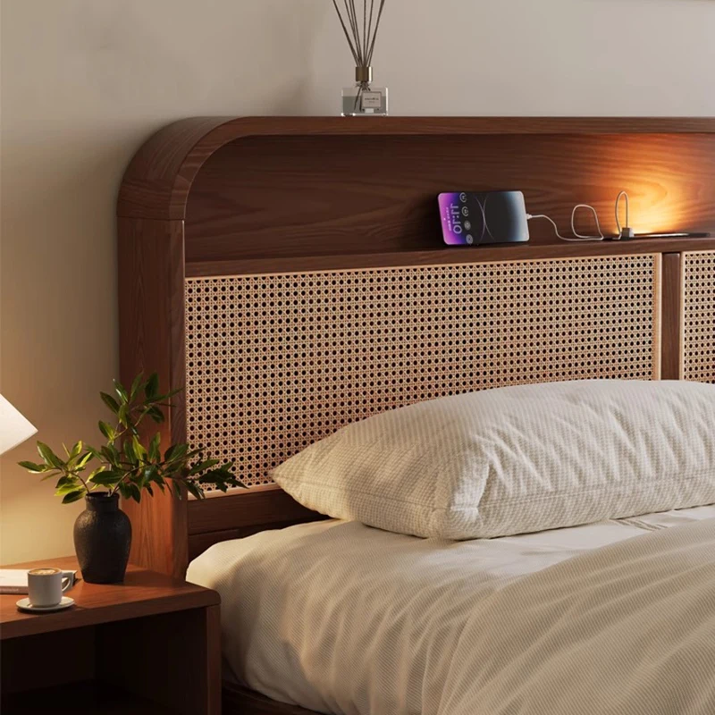 Nordic Rattan Weaving Bed Minimalist Luxury Modern Double Bed Mortise Tenon Structure Letto Matrimoniale Bedroom Furniture