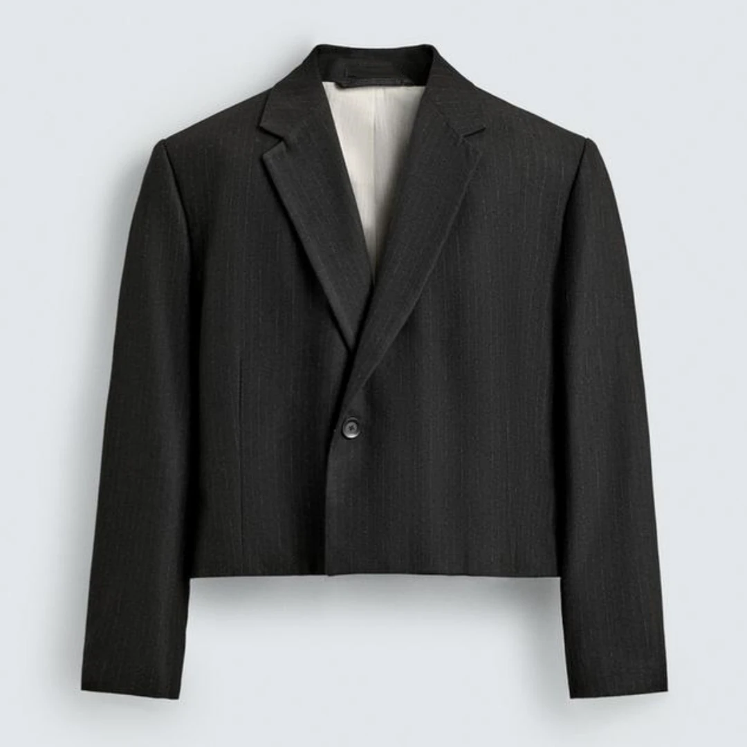 

Spring 2026 Youth Business Short One-Button Suit Jacket Standard Fit Casual Long Sleeve Pure Color Ultra-Short Length