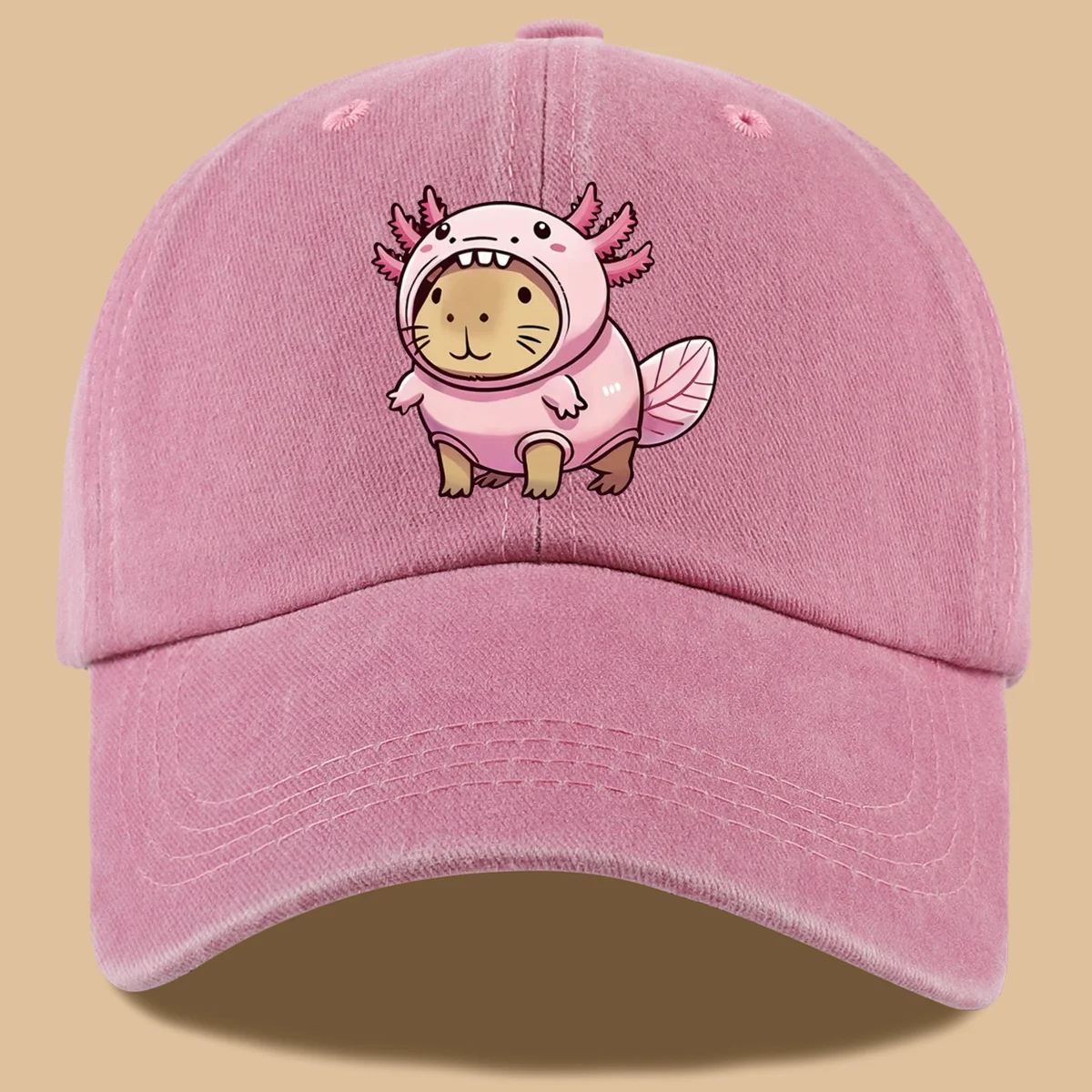 Axolotl Costume Cat Baseball Cap Embroidered Washed Denim Cute Animal Style Hat Unisex Outdoor