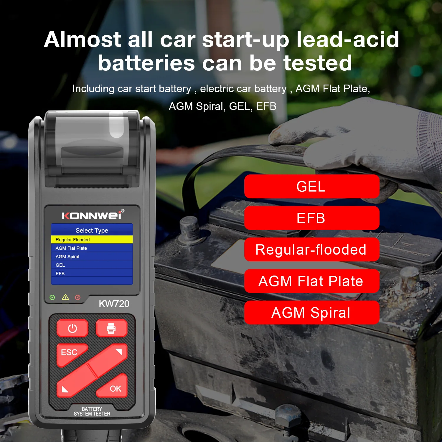 KONNWEI KW720 6V 12V 24V analizzatore del Tester della batteria strumento di prova di avviamento di ricarica per camion di auto da moto con