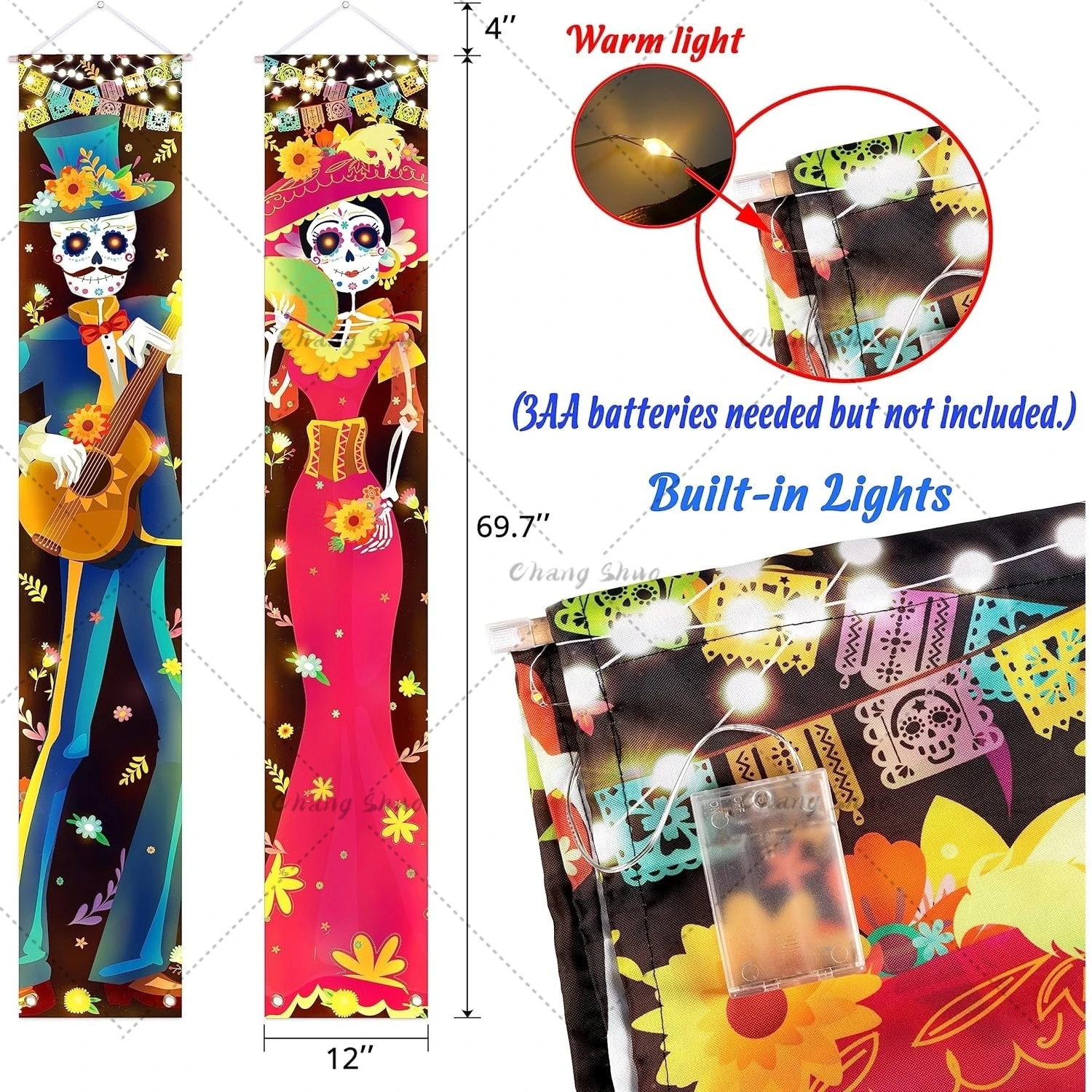 Halloween Glowing Porch Indoor Day Of The Dead Couplet Decorations 2 Pieces Sign Banner Decorations Outdoor Wall Door