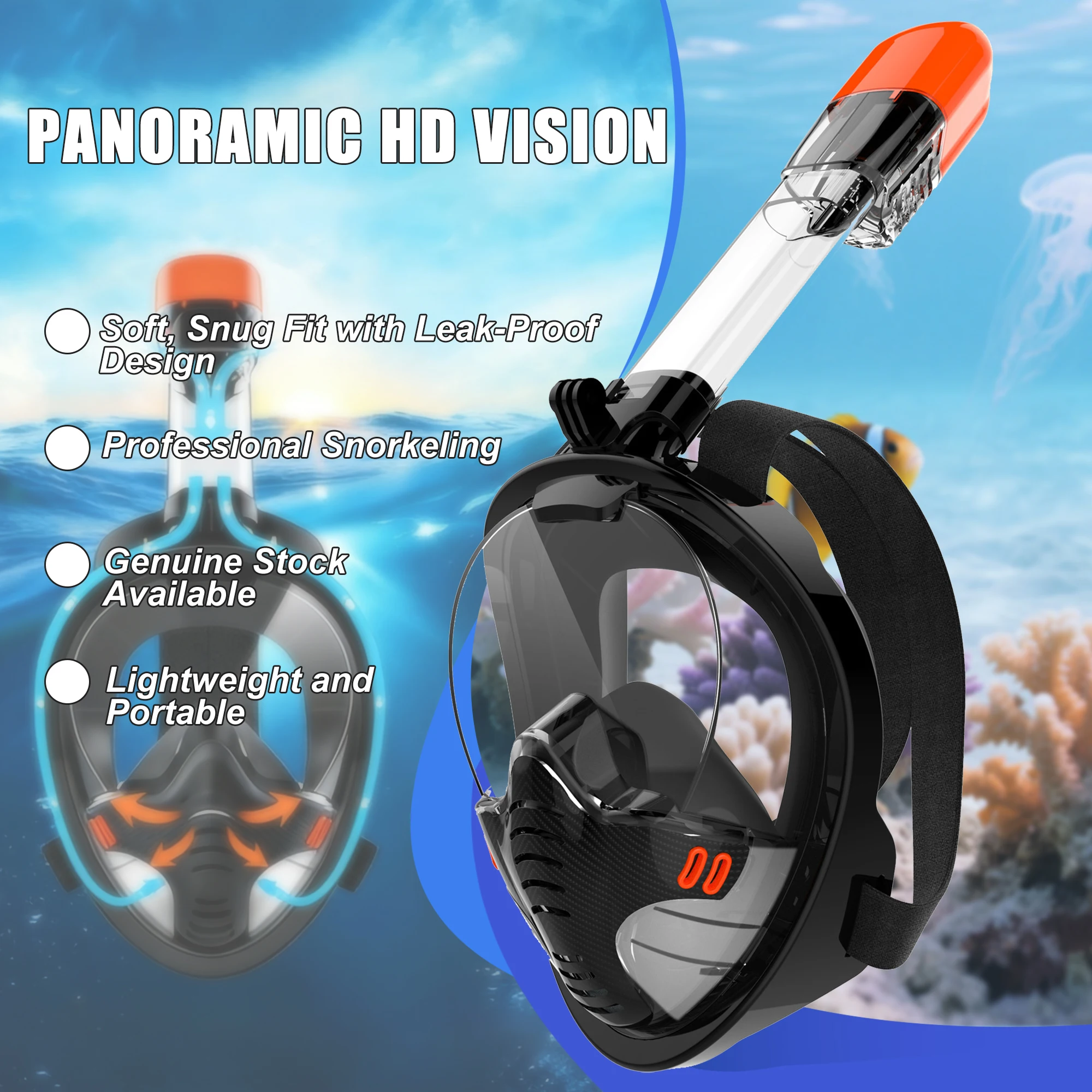 Unterwasser-Tauchmaske mit Antibeschlag-Funktion, Vollgesichts-Schnorchelmaske, 180 ° Vollständig trockene, beschlagfreie, auslaufsichere Technologie – Sportlich sichere Erlebnisse für Erwachsene