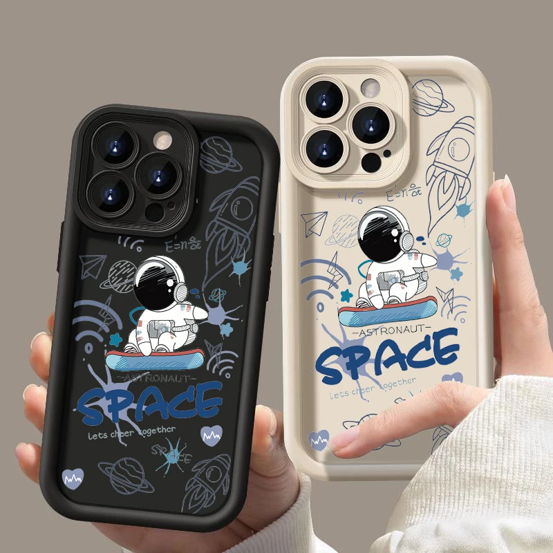 Surfing Astronaut Pattern Case For iPhone 15 14 Pro Max 13 12 Pro 11 15 Plus X XS XR 7 8 Candy Coloor Soft Phone Cover Fundas