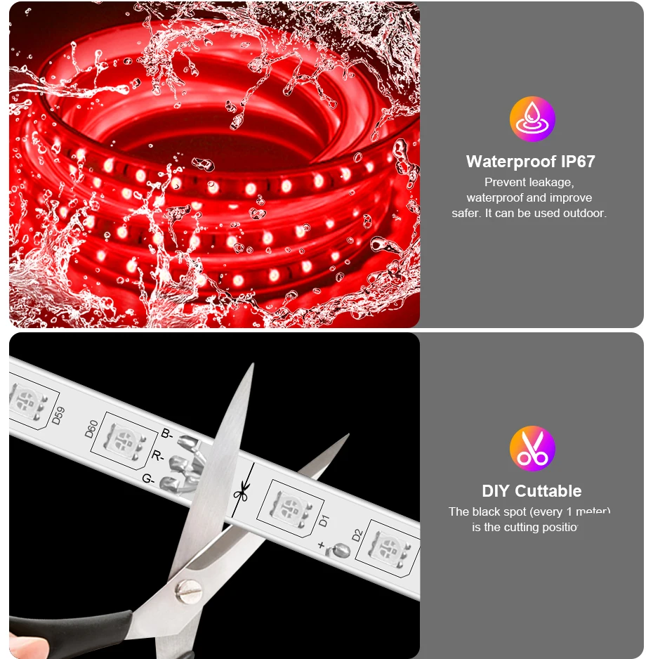 10M 20M 30M 50M Waterproof 220V RGB Led Strip 5050 SMD With 1500W EU Power Supply Soft Flex RGB Led Tape Ribbon Outdoor Decor