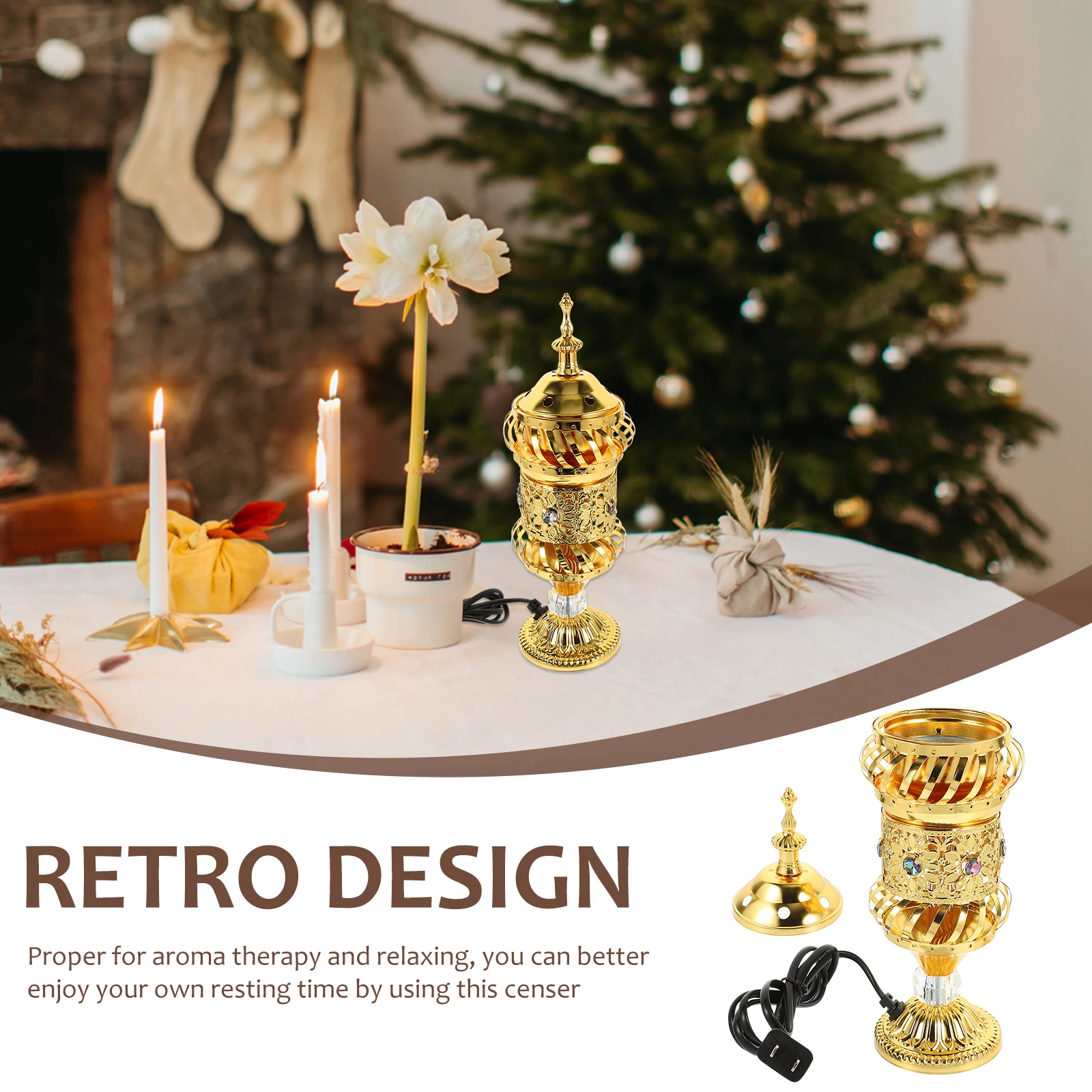 

Metal Incense Burner Decorative Electric Censer Centerpiece Iron Stove Aroma Burner Household Reusable Retro Ornament