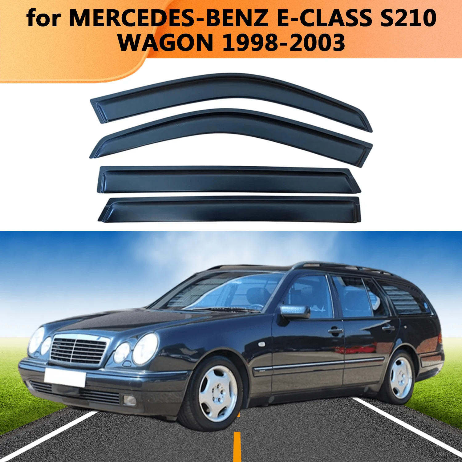 

FOR MERCEDES-BENZ E-CLASS S210 WAGON 1998-2002 2003 Side Window Visor Rain Guard Side Vent Deflector Weathershield Outside