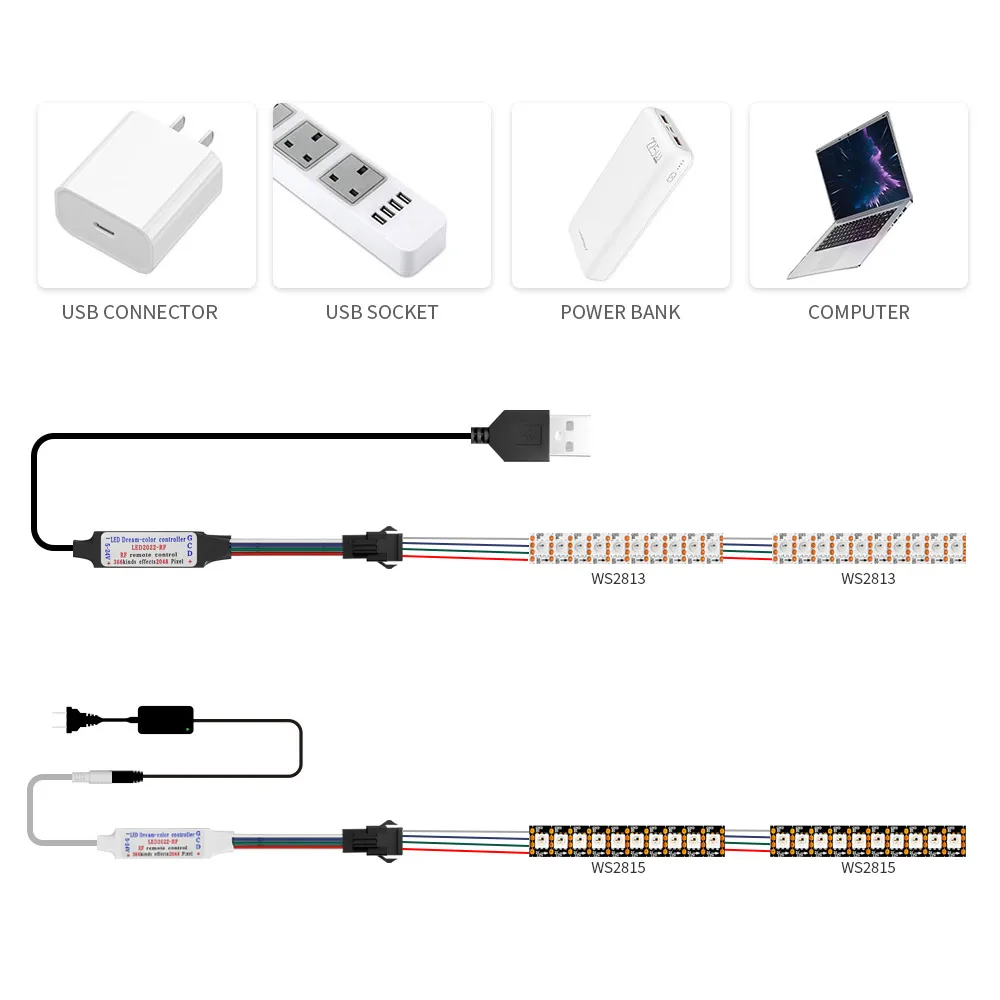 Imagem -03 - Pixels Controlador de Luz de Tira Led 14 21 Teclas rf 17 Teclas Música Mini Fita Led Controle Remoto Usb5v Dc524v Ws2815 Ws2813