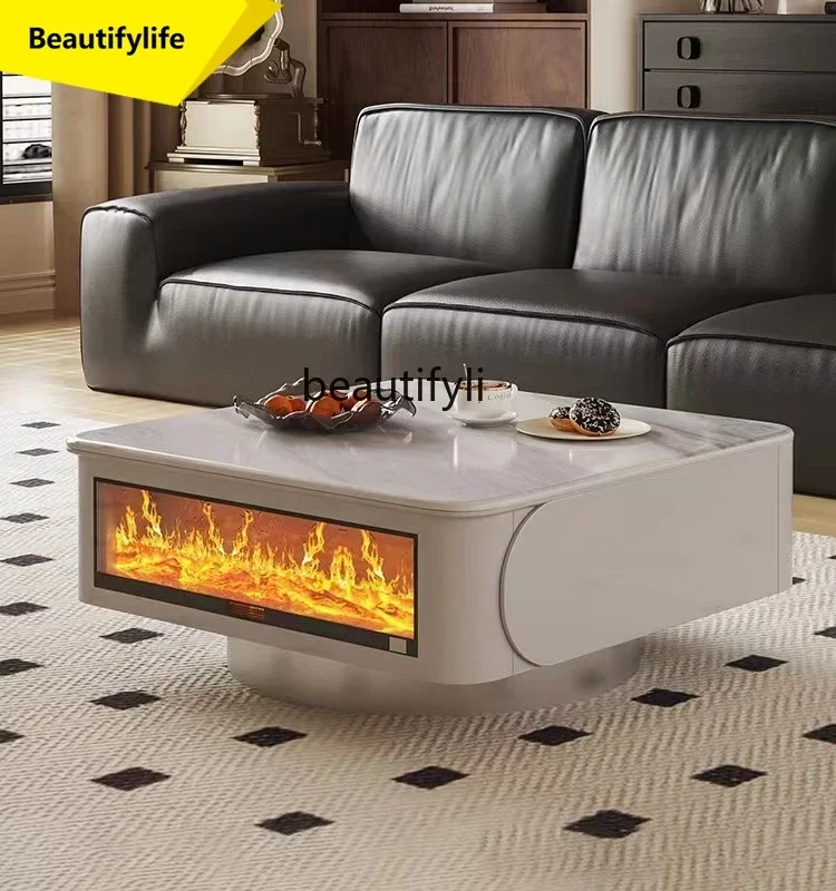 

ss 8617 New, coffee table cream style square rotating fireplace living room modern simple designer heating table