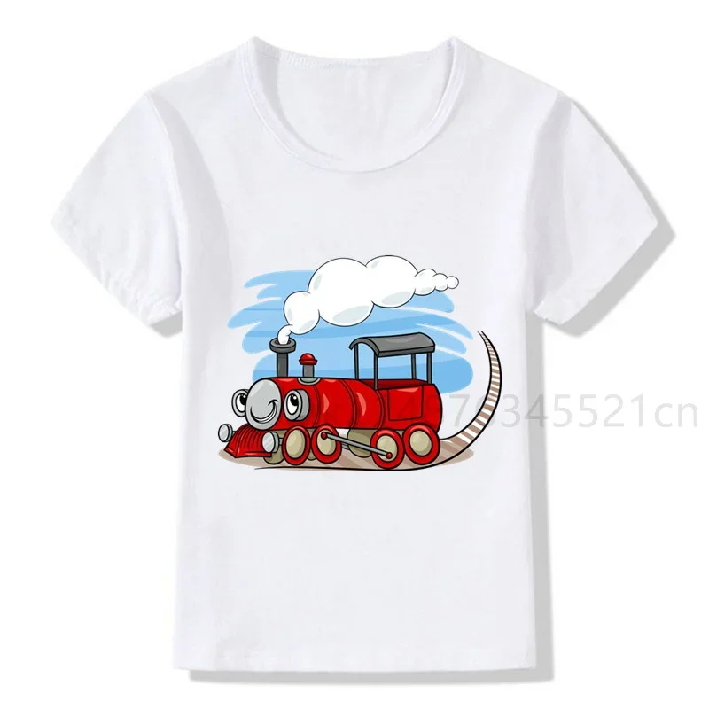 Train Cute Cartoon Freight Train Baby Boys Favorite Child Clothing White T-shirt Fashion Streetwear Kids T-shirts