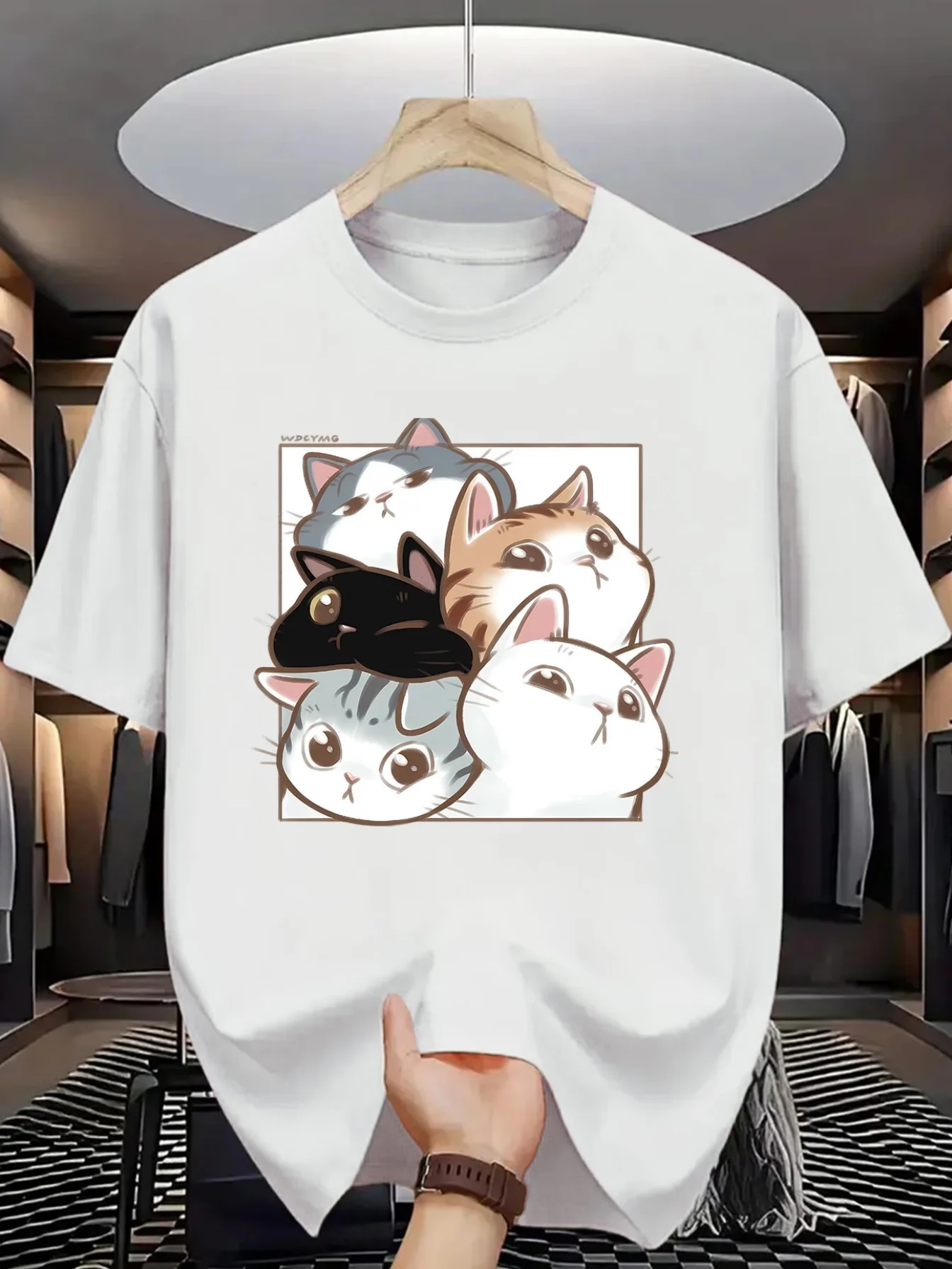Group Cat Cute Style Short Sleeve Warm Picture Cat Cute Daily Out Street Cat Enthusiasts Party Wearing Suitable for Cat Lovers