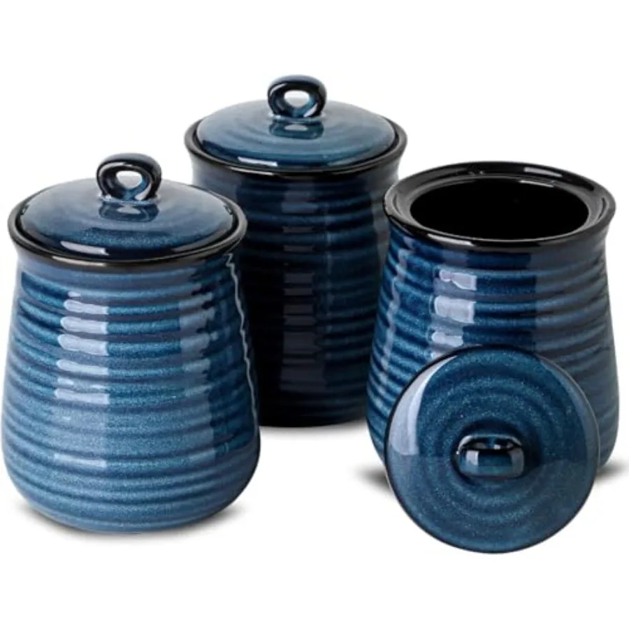 

Керамические банки для хранения продуктов, 25 унций, фарфоровые кухонные контейнеры с герметичными крышками, набор из 3 емкостей для муки, для столешницы, в стиле фермерского дома