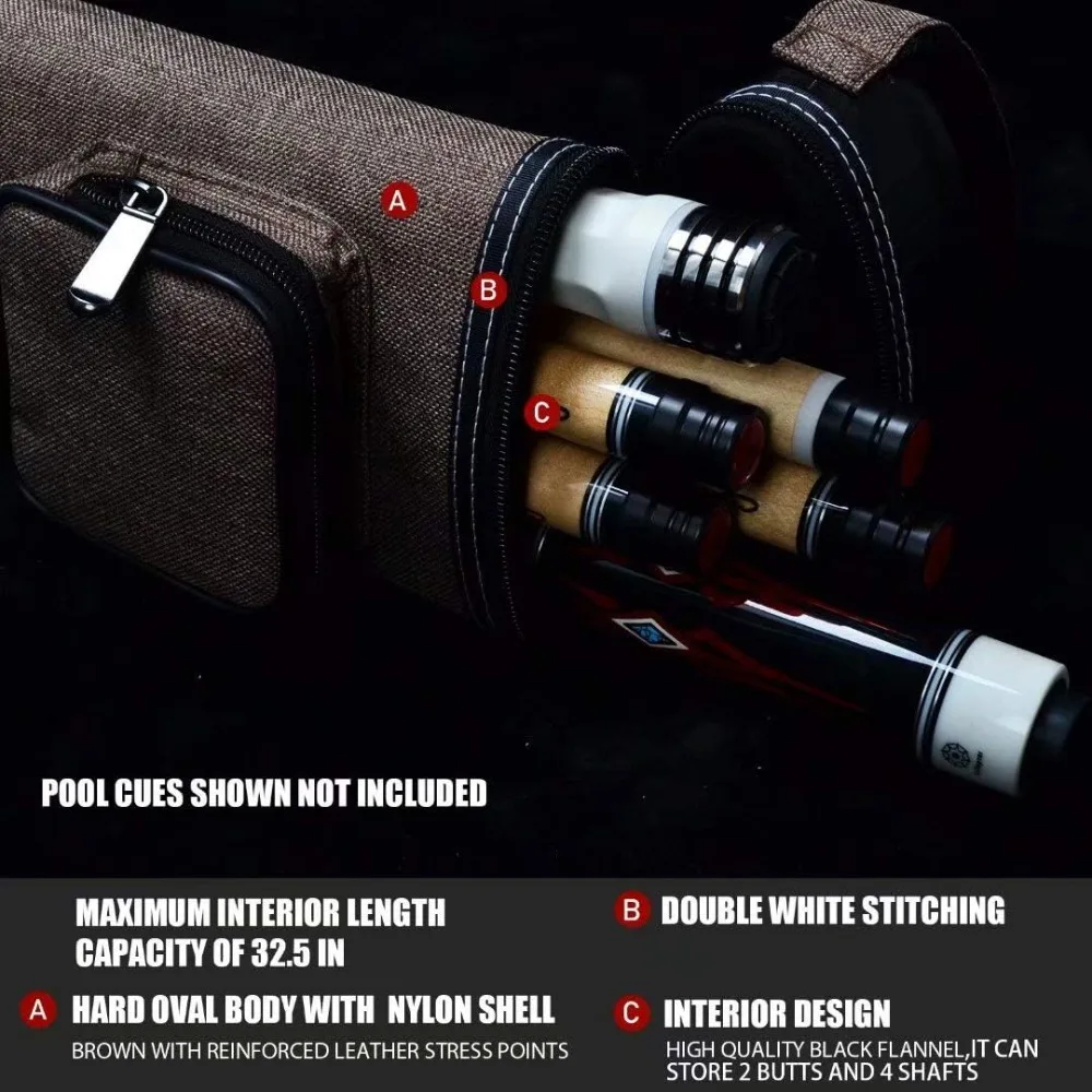 2x4 harter Pool-Queue, ovaler Billardstäbchen-Tragetasche, mehrere Farben erhältlich