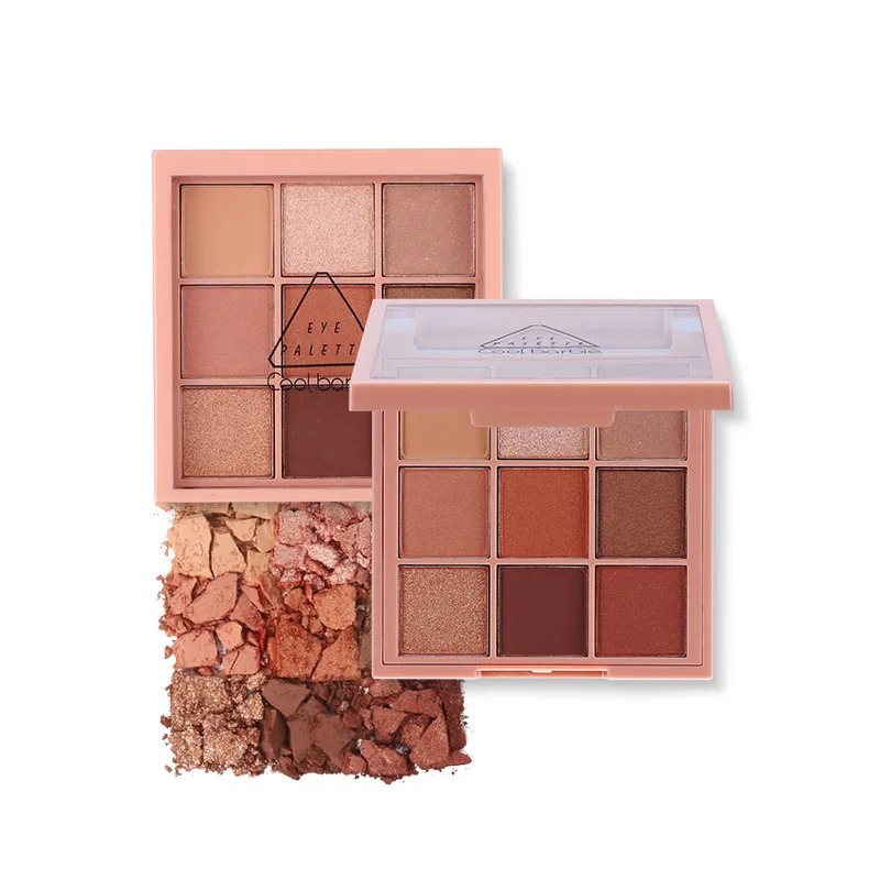 Paleta de sombras de 9 cores com brilho fino, brilhante, fosco, tons de chá ao leite; Mini, uso diário, maquiagem adequada para estudantes