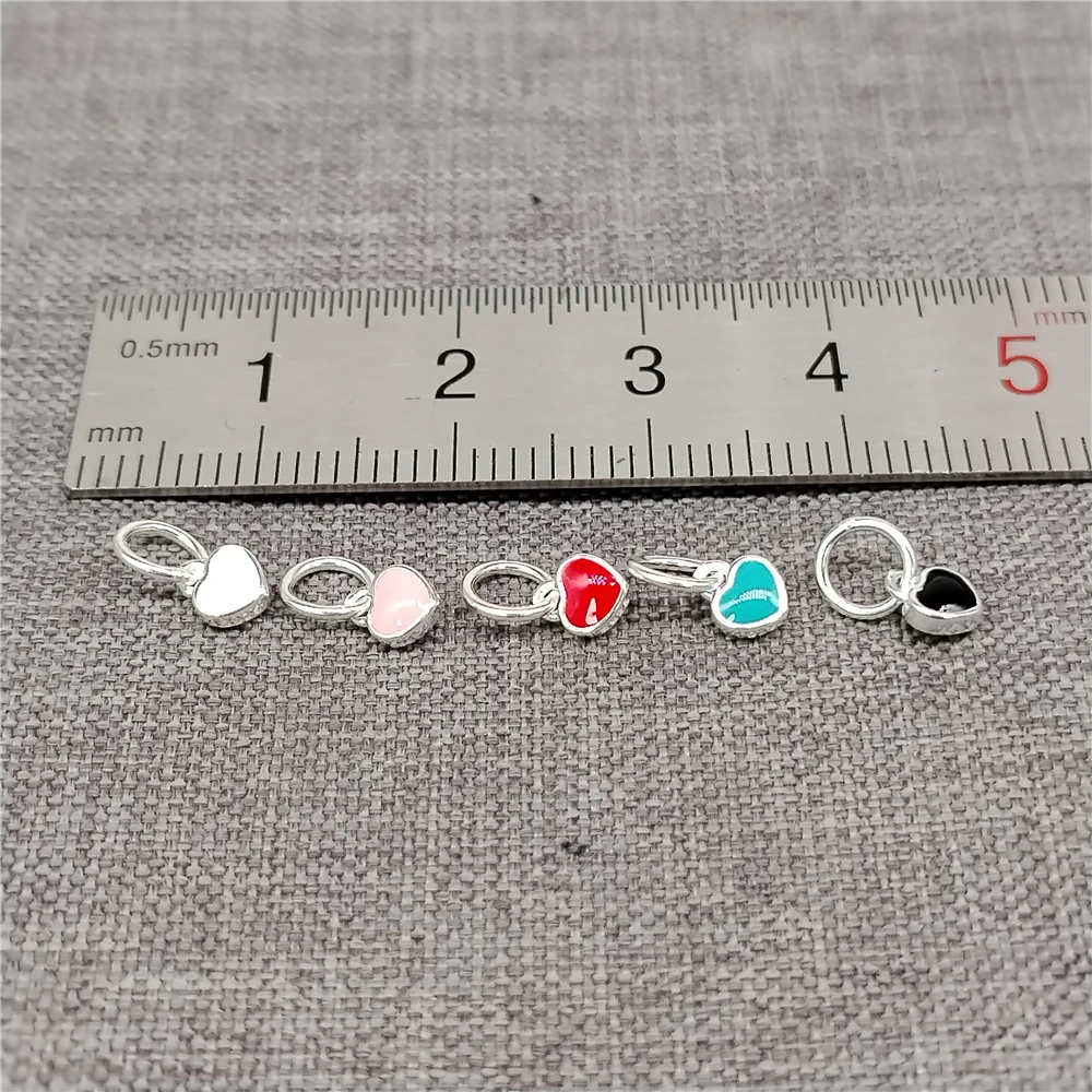2pcs of 925 Sterling Silver Tiny Love Heart Charms Enameled 2-Sided for Valentines Jewelry DIY