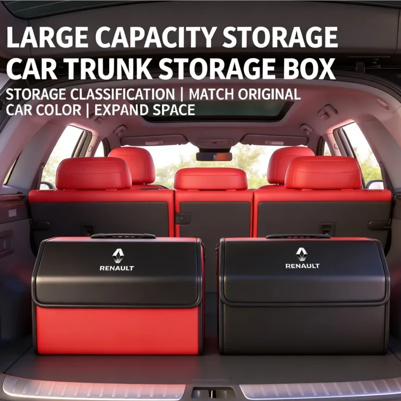 

Car Sticker For Renault RS Megane 2 3 4 Trafic Scenic 2 Clio Captur Twingo QM6 Car Trunk Leather Storage Box Foldable Auto Organ