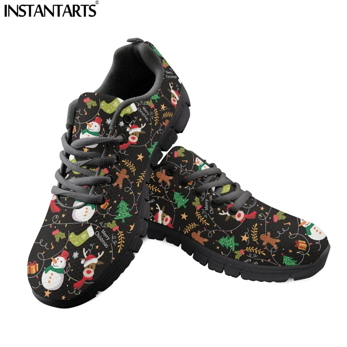 INSTANTARTS Brand Design Merry Christmas Shoes for Women Comfortable Lace Up Footwear Snowman/Elk Girls Xmas Gift tênis feminino