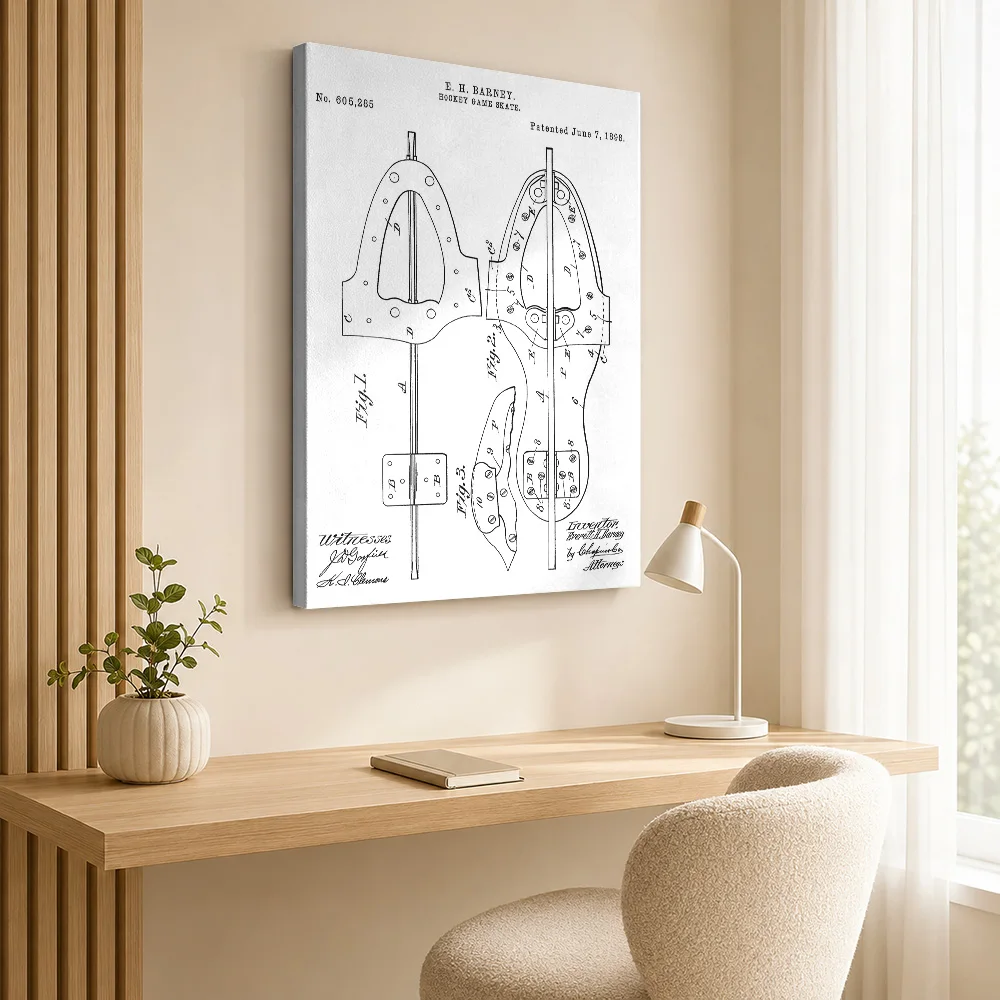 Patent Drawing of a Hockey Skate Canvas Print Poster Customized Sports Portrait Wall Art for Bedroom Decor Gift for Collectors