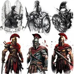 6 Sheets Cool Large Arm Sleeve Spartan Warrior Temporary Tattoos For Men Women Adults, Ancient Roman Knight Fake Tattoo Stickers