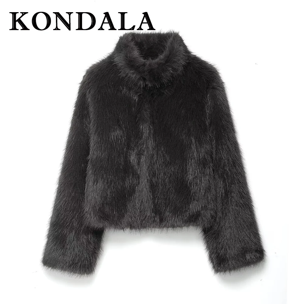 

KONDALA шикарная роскошная черная пушистая женская куртка из искусственного меха с кисточками, модная зимняя верхняя одежда 2025 года, элегантное пальто для вечеринок, благородное пальто