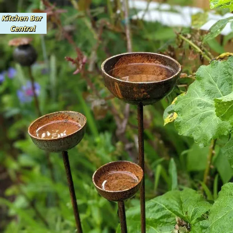 【3-teiliges Regenfänger-Set, rostiger Vogelfutterspender, 3er-Set für die Gartendekoration im Freien, Bewässerungsstation】