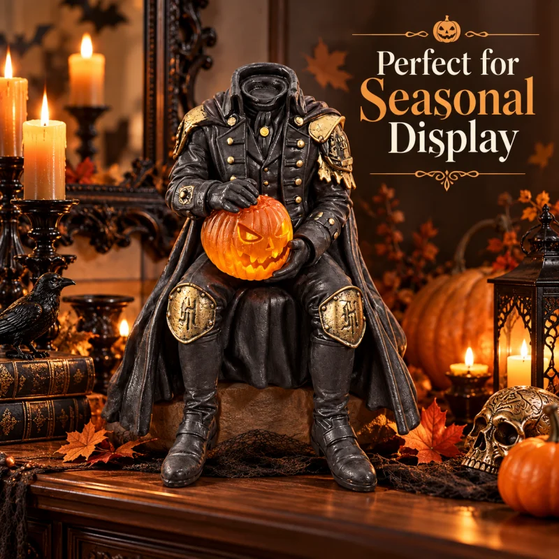 Halloween Headless Knight Statue Resin Pumpkin Ornament Gothic Horror Home Decor Collectible Figurine