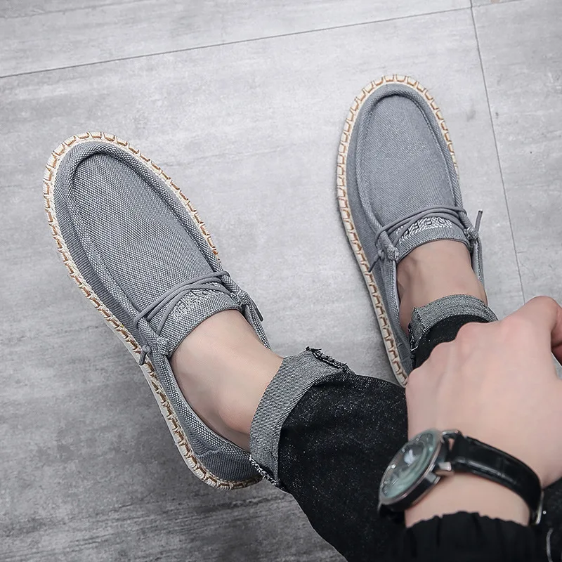 Men Plus Size Casual Denim Canvas Shoes Flat Vulcanize Shoes Fashion British Designer Breathable Light Men Sneakers Loafers