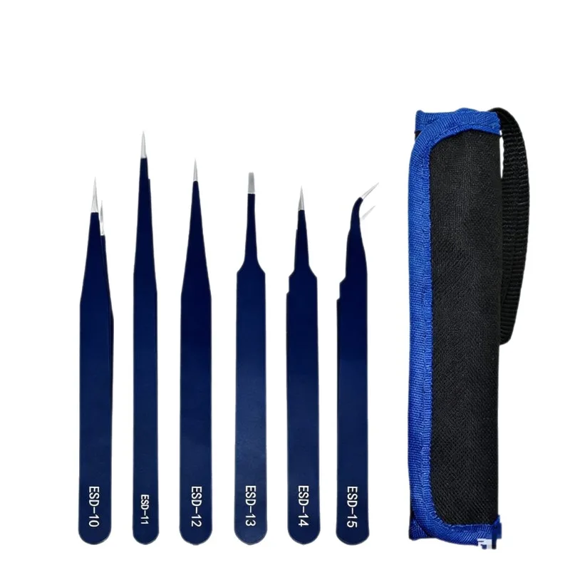 K-Tool Stainless Steel Galaxy Blue Tweezer Anti-static Precision Sharp Curved Tip for Phone Repair Edible Bird Nest