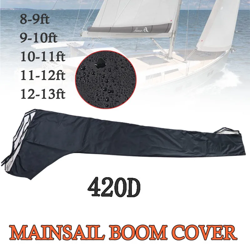 8-13ft 420D Waterproof Mainsail Boom Cover Boat Cover Anti UV Windproof Sunshade Sail Cover Black Anti Scratch Dustproof Cover