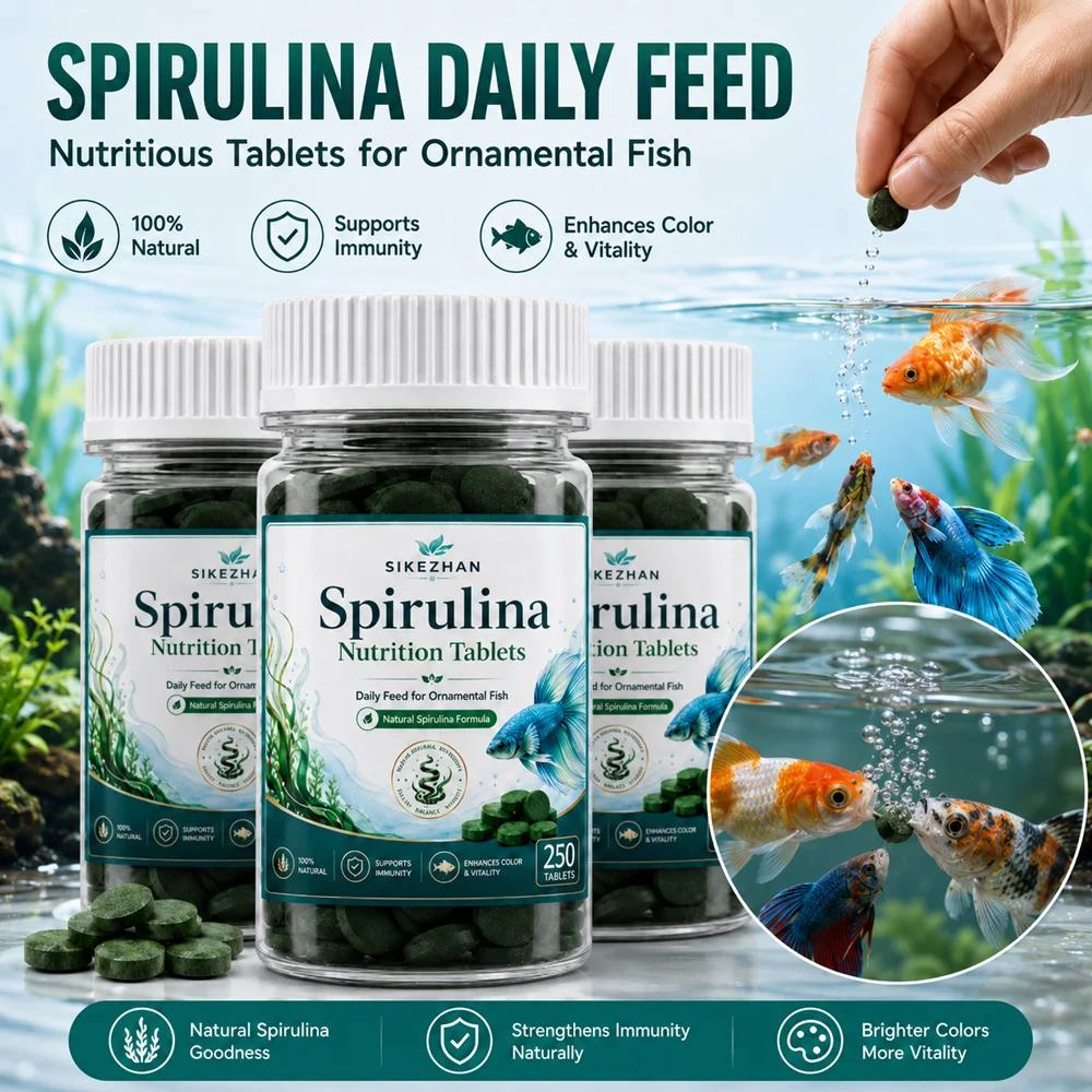 Spirulina Tablets Aquarium Fish Food Natural Nutrition Daily Feed for Tropical Guppy Betta Color Enhancing Vitality 250Pcs