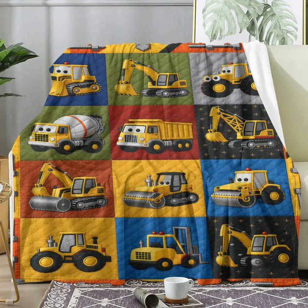 Construction Vehicle Throw Summer Lightweight Flannel Blanket Soft Breathable AC Throw for Sofa Bed Travel Cozy Nap