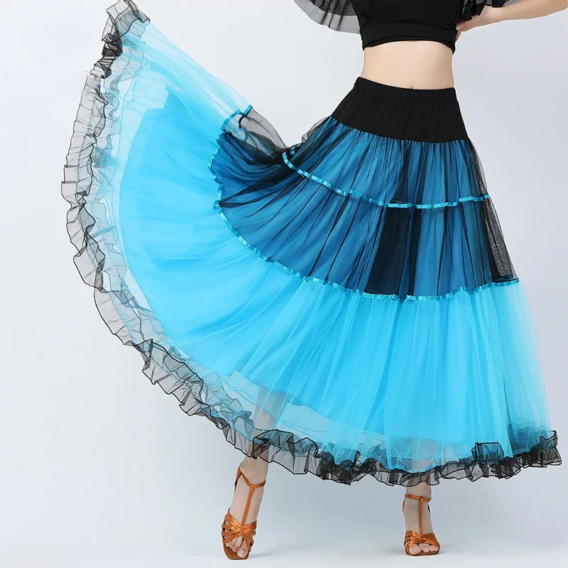 

Modern dance big swing skirt ballroom dance skirt Ladies dance performance skirt mesh skirt Colour 8