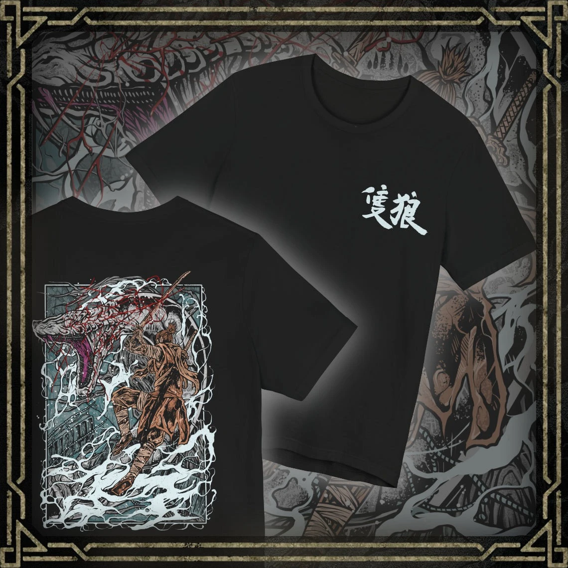 Camiseta gráfica de doble cara Sekiro Shadows Die Twice para hombre y mujer, camiseta de estilo samurai wolf, ropa de calle para fanáticos del juego