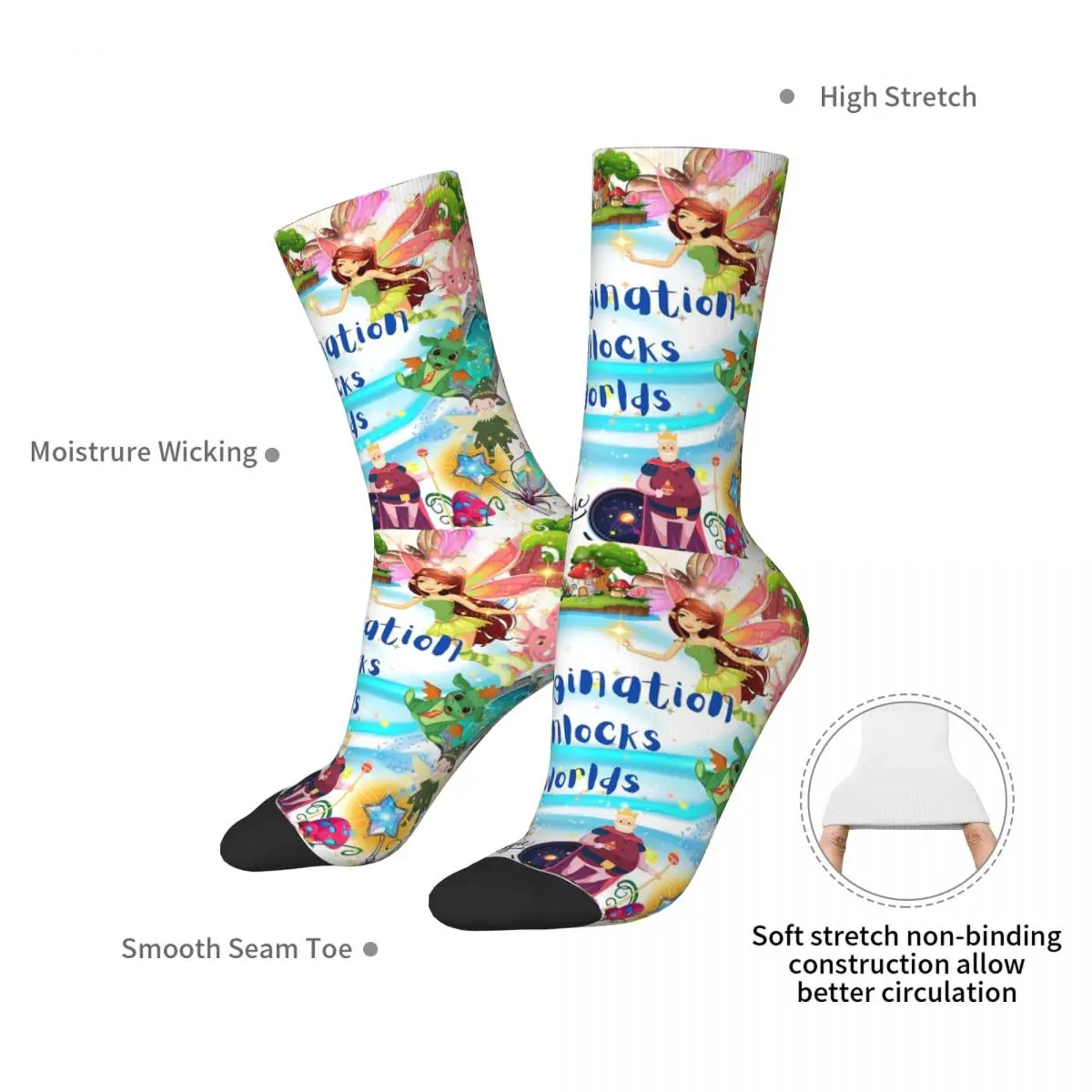 Imagination Unlocks Worlds Socks Harajuku Sweat Absorbing Stockings All Season Long Socks for Man's Woman's Christmas Gifts