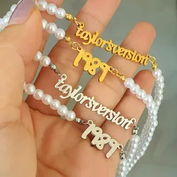 Collar de gargantilla de perlas versión Taylor para mujer, traje SWIFTIE, joyería para mujer, Álbum de Música, collar de Fama para amante, regalo inspirado para fanáticos, 1989